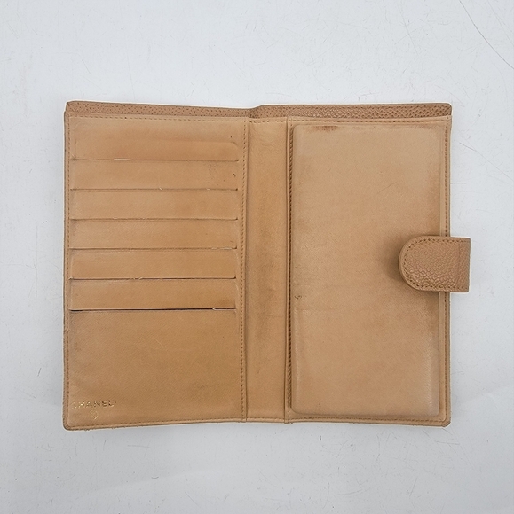 Chanel Vintage Timeless Tan Camel Pebbled Leather Bifold Wallet Karl Lagerfeld - Picture 10 of 16